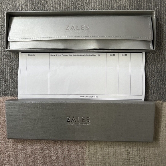 New Zales Men’s 10.1 mm Textures Curb Chain Necklace In Sterling Silver - 24” - Picture 3 of 5